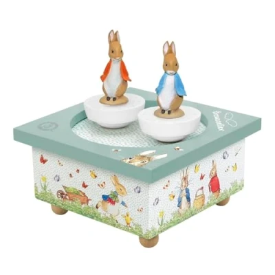 Imagen de TROUSSELIER Peter Rabbit© Caja musical danzarines Ideal para regalo de nacimiento 2 figuras en movimiento Fácil usar Música Menuet Mozart Color Verde