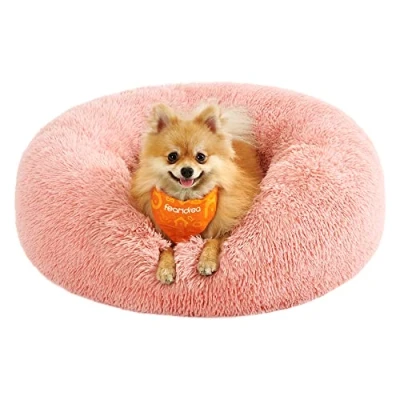 Imagen de Feandrea Cama de Perros, para Cojín Central Extraíble y Lavable, Alfombra Felpa Suave Mullida, 60 cm Diámetro, Rosa PGW038P01
