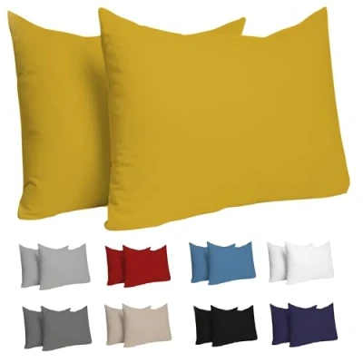 Imagen de Dreamzie Funda Almohada 50x70 (Juego de 2) Amarillo para Las Almohadas 50 x 70 cm 100% Algodon Jersey Cojin Cama Protector