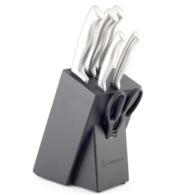 Imagen de Hanseküche juego de cuchillos cocina (7 piezas, con afilador integrado, soporte para cuchillo, cocinero, bloque), color negro