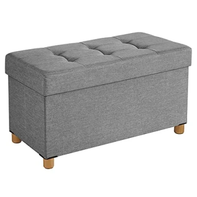 Imagen de SONGMICS Puff Almacenaje, Baúl Plegable con Patas, 38 x 76 40 cm, Banco de Pie Cama, Soporta hasta 300 kg, para Sala Estar, Dormitorio, Entrada, Gris Paloma LSF16GYX