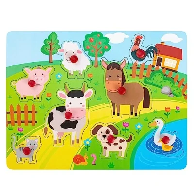 Imagen de FANCY Baby Puzzle para Bebés de Madera 25 cm, Puzles Niños 1 2 3 Años, Rompecabezas Niños, Encajable, Juegos Montessori Animales Granja