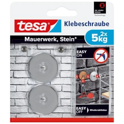 Imagen de tesa Klebeschraube für Mauerwerk und Stein, Halteleistung 5 kg, rund, 2 Stück