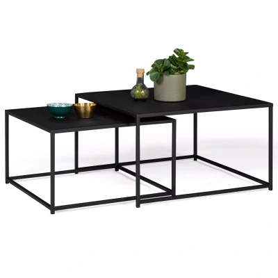 Imagen de IDMarket Davis 60/70 Juego de 2 mesas bajas anidadas metal, color negro mate