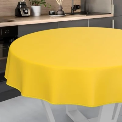 Imagen de ANRO Mantel de Hule Lavable, para jardín, Exterior e Interior, Redondo, 140 cm, con Dobladillo, Color Amarillo