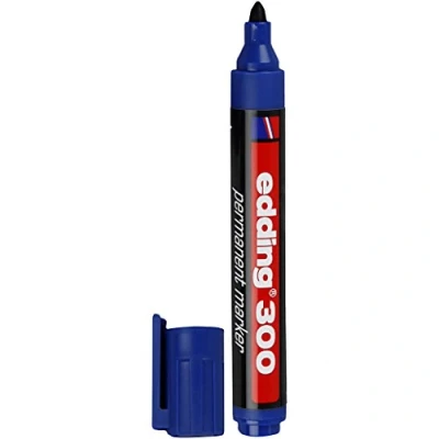 Imagen de edding 300 marcador permanente azul 1 rotulador punta redonda 1,5 3 mm resistente al agua, de secado rápido, rotuladores indelebles para cartón, plástico, vidrio, madera, metal