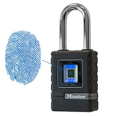 Imagen de MASTER LOCK candado biométrico de alta resistencia [Impermeable] [Cerradura con huella dactilar y direccional seguridad] [Arco largo] 4901EURDLHCC Ideal para aplicaciones exterior