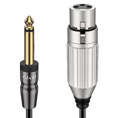 Imagen de J&amp;D Cable de XLR a TS 6.35mm (1/4), PVC Shelled 6,35 mm 1/4 Macho Hembra Desequilibrada Micrófono Adaptador Audio Stereo para Mic Guitarra Altavoz Mezclador AMP, 1,5 m