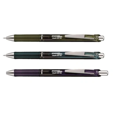 Imagen de Pentel EnerGel XM BL77A2 Bolígrafo de gel con mecanismo presión, color verde oliva (1 unidad), negro