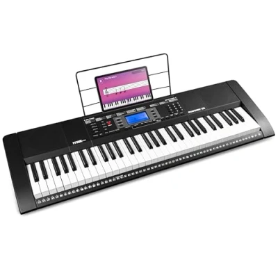 Imagen de Rhapsody61M Teclado Piano eléctrico de 61 teclas, 600 sonidos, sensible al tacto, MP3 USB, pantalla, función aprendizaje, altavoz, MIDI, conexión auxiliar, ideal para principiantes y profesionales