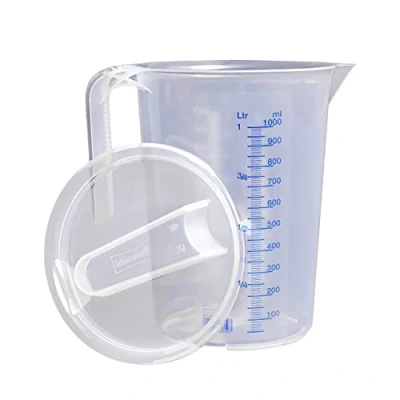 Imagen de hünersdorff vaso medidora 1l con tapa polipropileno (PP) irrompible y apta para lavavajillas asa abierta escala azul made in Germany