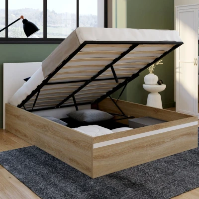 Imagen de Cama de matrimonio SEASIDE con cabecero y somier 140 x 190 cm en haya blanco IDMarket