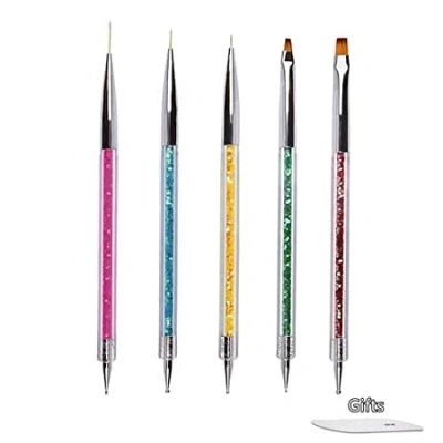 Imagen de 5 pinceles diseño uñas,pinceles decoración delinear dibujar puntos,pinceles dibujar,bolígrafos gel acrílico UV,juego bolígrafos esmalte uñas para bricolaje,diseño arte