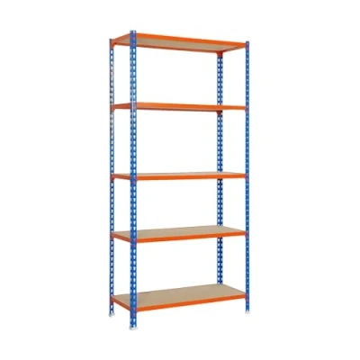 Imagen de SimonRack Estanteria Metalica, 5 Baldas Madera Ajustables, 200 kg de Punto Flexión, 2000x1200x300 mm, Estantería Almacenaje, Sin tornillos, Azul/Naranja/Madera Maderclick