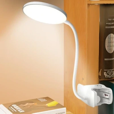 Imagen de SPORWAY Lampara Escritorio con Pinza, LED Recargable Lectura Pinza Cabecero Cama, Luz 360 Brazo Flexible Regulable, 3 Colores y Regulable Brillo para Hogar Oficina