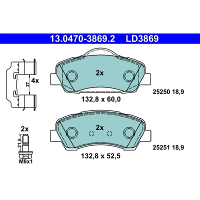 Imagen de ATE Ceramic 13.0470 3869.2 Juego de pastillas freno PEUGEOT: 308 II Hatchback, SW 2, Furgón / Hatchback