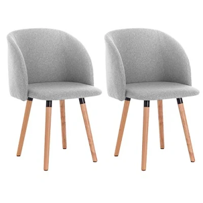 Imagen de WOLTU Sillas de Comedor Pack 2, Silla Cocina Tapizadas en Lino, Ergonómicas con Respaldo y Brazos para Salón Dormitorio, Estilo Nórdico, Patas Madera, Gris Claro, BH120hgr 2
