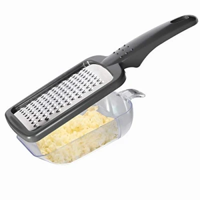 Imagen de KADAX rallador con recipiente de plástico, verduras acero inoxidable, colector, cortador verduras, fruta, pelador (gris)