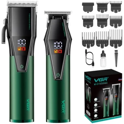 Imagen de VGR cortapelos profesional para hombres, juego de y recortadora, con cable inalámbrico, indicador LED