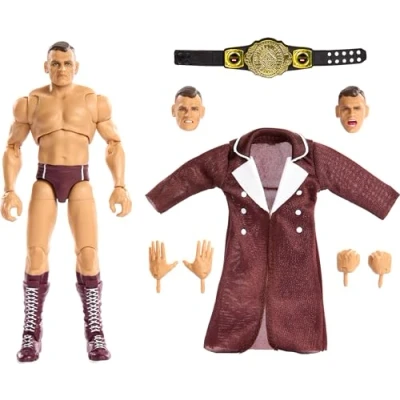 Imagen de Mattel WWE Ultimate Edition Figura de acción y accesorios, juego coleccionable Gunther 6 pulgadas, cabezas manos intercambiables, equipo entrada 30 puntos articulación