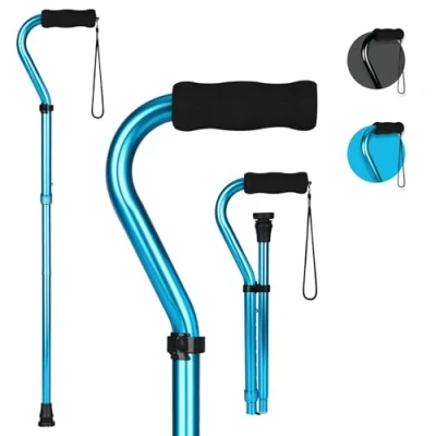 Imagen de supregear Bastón de Caminata para Mujeres y Hombres, Ligero Ajustable, Plegable Portátil con Mango Acolchado Offset, Ayuda Robusta Caminar Personas Mayores Adultos, Azul