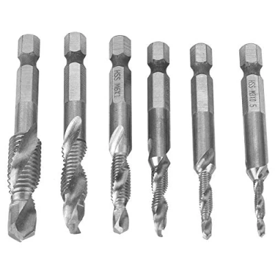 Imagen de Juego de brocas 6PCS, vástago hexagonal acero alta velocidad Broca compuesta M3/M4/M5 M6/M8/M10, adecuado para metal roscado suave, aluminio, hierro(Plata)