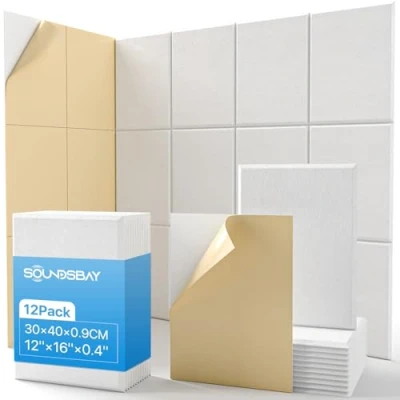 Imagen de Soundsbay Paneles acústicos autoadhesivos, 12 unidades, absorbentes de sonido, aislamiento acústico, para pared alta densidad, tratamiento acústico y decoración pared,