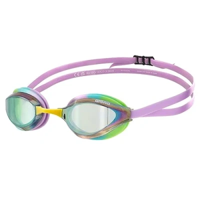 Imagen de ARENA Gafas de natación unisex para adultos Python Racing hombres y mujeres Lentes espejo antivaho Max Comfort Doble correa, Verde/Violeta/Verde