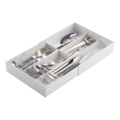Imagen de YAMAZAKI 3382 Tower Bandeja para Cubiertos Extensible con tobogán, Blanco, Resina ABS/Resina PS, Minimalista, 25 x 24.6 5.7 cm