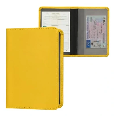 Imagen de kwmobile Funda para permiso de circulación coche cuero sintético Con espacio tarjetas 9.2 x 13 CM doblado amarillo