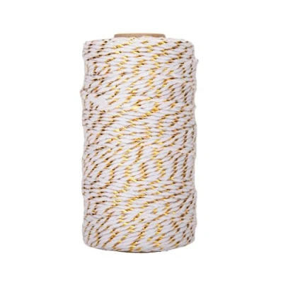 Imagen de jijAcraft Hilo de Algodón Cuerda con Oro 100M para Manualidades, Envolver Regalos, Cocina, Decoración