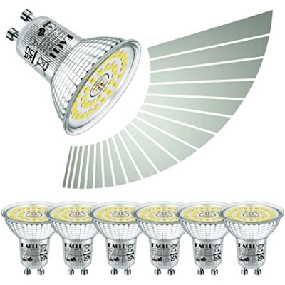 Imagen de EACLL Bombillas LED GU10 Regulable 6W Luz Blanca de Día(5000K), Paquete 6, 570LM Lámparas Equivalente 75W Halógeno, AC 230V Sin Parpadeos Focos, 120 Atenuación Continua Reflectoras