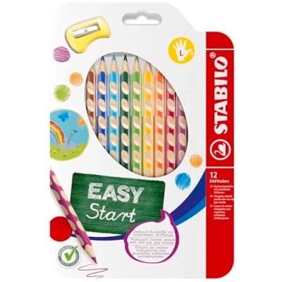 Imagen de Lápiz de color ergonómico STABILO EASYcolors START Modelo para ZURDOS Estuche con 12 colores y 1 sacapuntas