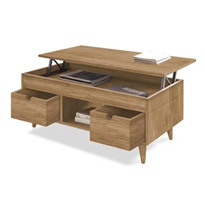 Imagen de HOGAR24 ES Scala Mesa Centro Elevable Madera Maciza Natural, Color Encerado. Medidas: 100cm x 50cm 47cm.