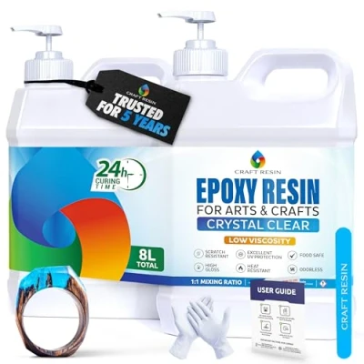 Imagen de Craft Resin Juego de resina epoxi 8 l transparente, fundición y endurecedor para obras arte, resina, joyas, moldes silicona, tablero mesa, apto