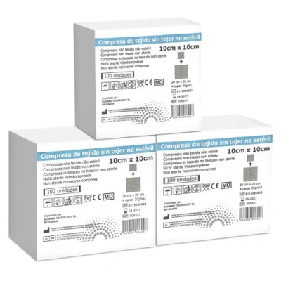Imagen de 300 Gasas No Estériles 4 capas Tejido 10 x cm Apósitos Extrasuaves, Absorbentes y Desechables