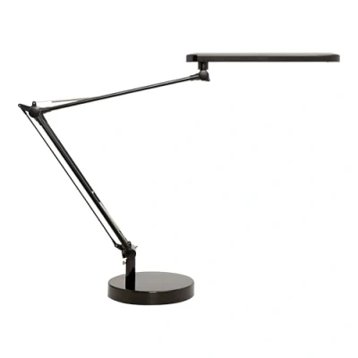 Imagen de Lampara de escritorio unilux mambo led 5,6w doble brazo articulado abs y aluminio negro base 19 cm diametro