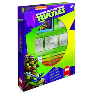 Imagen de Multiprint Box 4 Sellos para Niños Ninja Turtles, 100% Made in Italy, Set Persolanizados, en Madera y Caucho Natural, Tinta Lavable no Tóxica, Idea de Regalo, Art.27884
