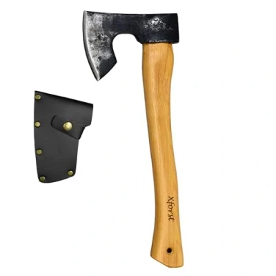 Imagen de Xforst Hacha X H6 vikinga de Supervivencia Acero al Carbono Forjado con Mango Hickory y Protector Hoja Cuero Genuino Longitud 38 cm, Peso 0,75 kg