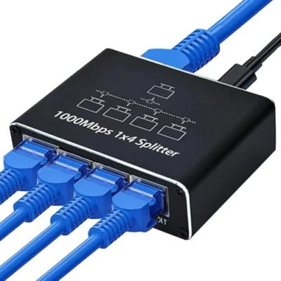 Imagen de AVNSCNK Ethernet Switch 1 a 4, 1000 Mbps, Gigabit Empalme RJ45 para Computadora, Concentrador, Conmutador, Enrutador, Decodificador, TV Digital, etc.