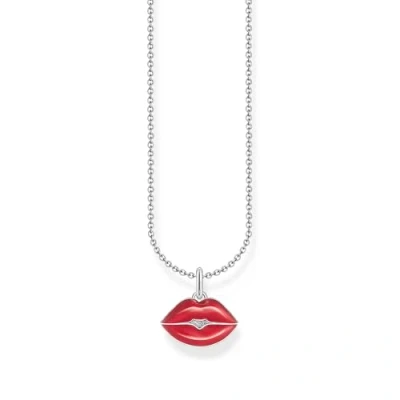 Imagen de THOMAS SABO Cadena con colgante de boca beso rojo 925 Plata ley KE2230 664 10, talla única, esterlina, No es una piedra preciosa