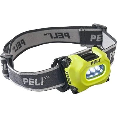 Imagen de Peli 2745Z0 Linterna frontal LED con certificado de seguridad ATEX Zona 0, para bomberos y uso industrial, IP54 resistente al polvo agua, 40h autonomía, color: Amarillo