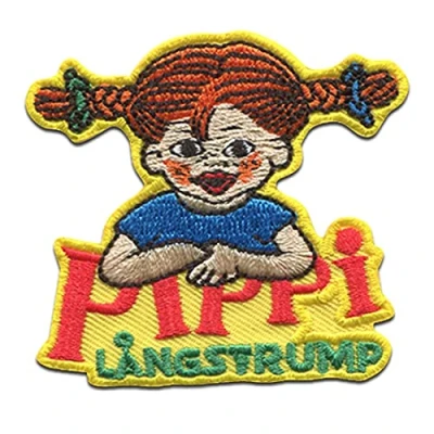 Imagen de Pippi Långstrump Con Logo Parches Termoadhesivos Bordados Aplique Para Ropa, Tamaño: 6 x 5,5 cm