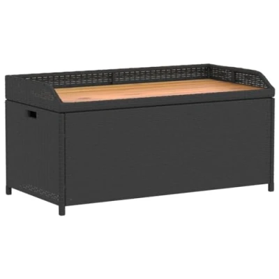 Imagen de vidaXL Banco con almacenaje Madera Acacia ratán PE Negro 100x50x52 cm