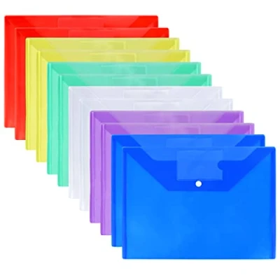 Imagen de Cozlly 12 Piezas Carpetas Plastico A4, Bolsillos para Documentos Transparentes, 6 Colores A4 Bolsas de con Botón, Carpeta Reutilizable Hogar, Oficina, Escuela
