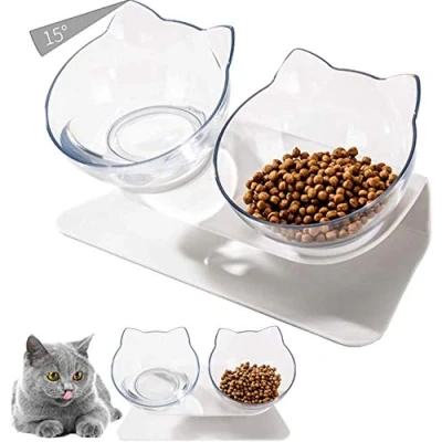 Imagen de Cuenco del Gato, 2 in 1 Tazón Doble 15 Inclinación Antideslizante Comedero para Mascotas,Cuenco Elevado Alimentos Comederos Gatos