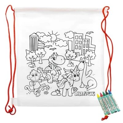 Imagen de Partituki 20 Mochilas para Colorear Infantiles y Sets de 5 Ceras Colores Certificado CE no Toxicidad. Detalles Cumpleaños