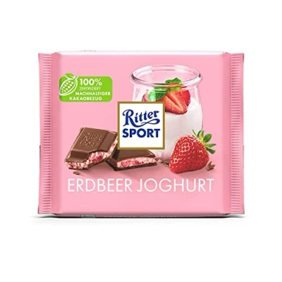 Imagen de RITTER SPORT yogur de fresa 100 g, chocolate con leche entera relleno crema suelta, afrutado y veraniego, fino para cada día