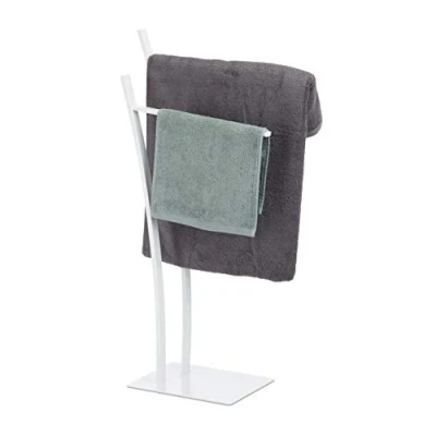 Imagen de Relaxdays Toallero de Pie 2 Brazos, Acero, Blanco, 88 x 43 24 cm