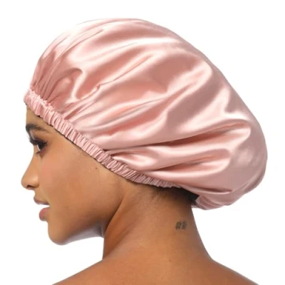 Imagen de Hat Hut gorro de satén seda para dormir, dormir cabello rizado, reversible (rosa/negro)